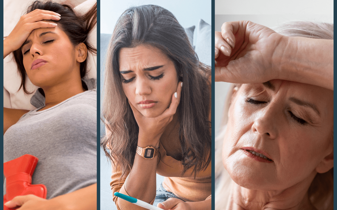Imágenes de 3 mujeres afectadas por problemas relacionados con la regla